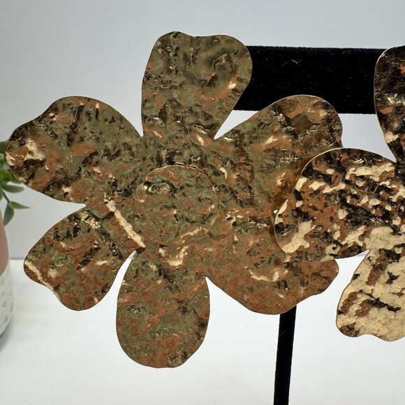 Zara Oversized Flower Earrings Gold Stud Floral Dangle Statement Golden - Picture 2 of 6